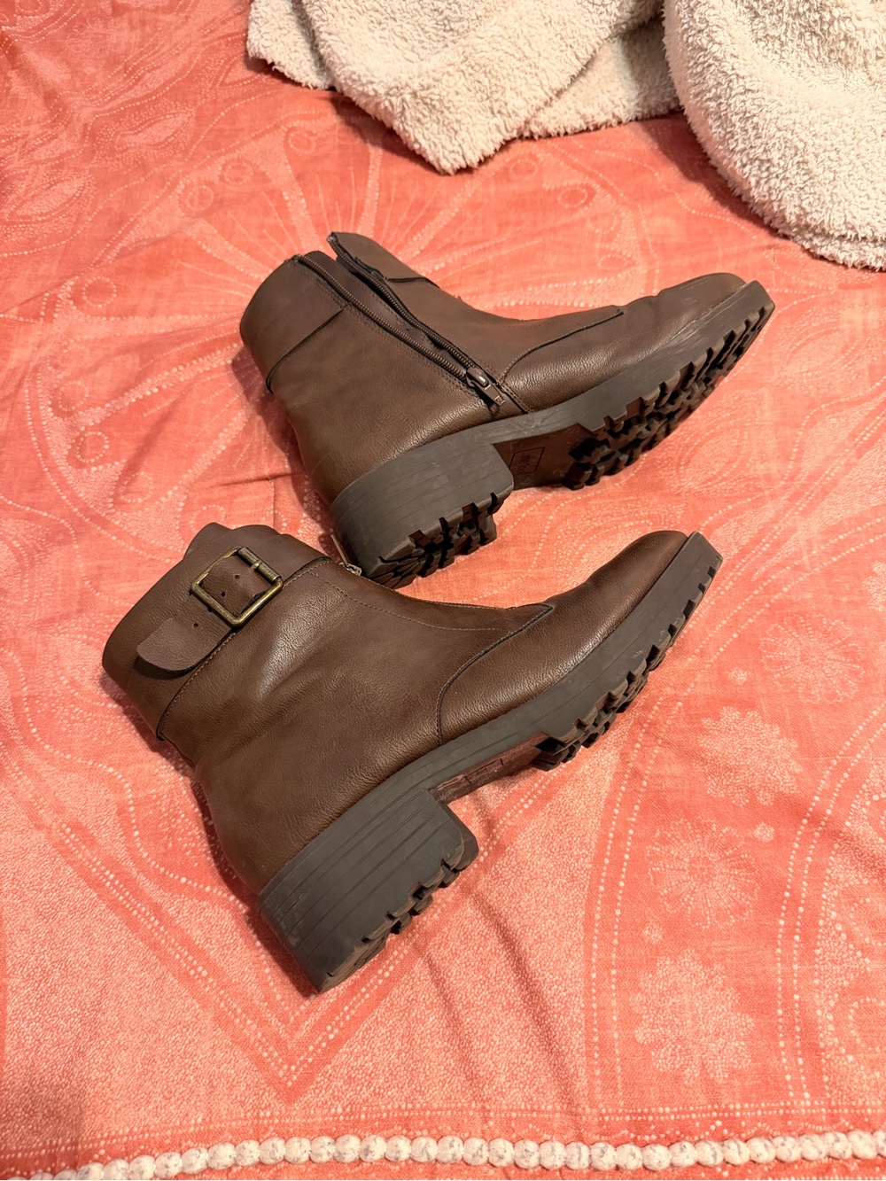 Brown Women's Leather Ankle Boots with Buckle